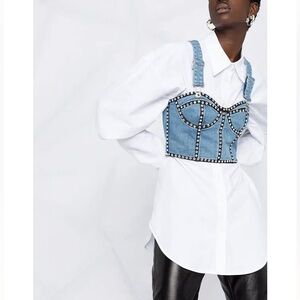 NWT MOSCHINO Crystal Trim Studded Embellishments Denim Bustier Crop Corset US6